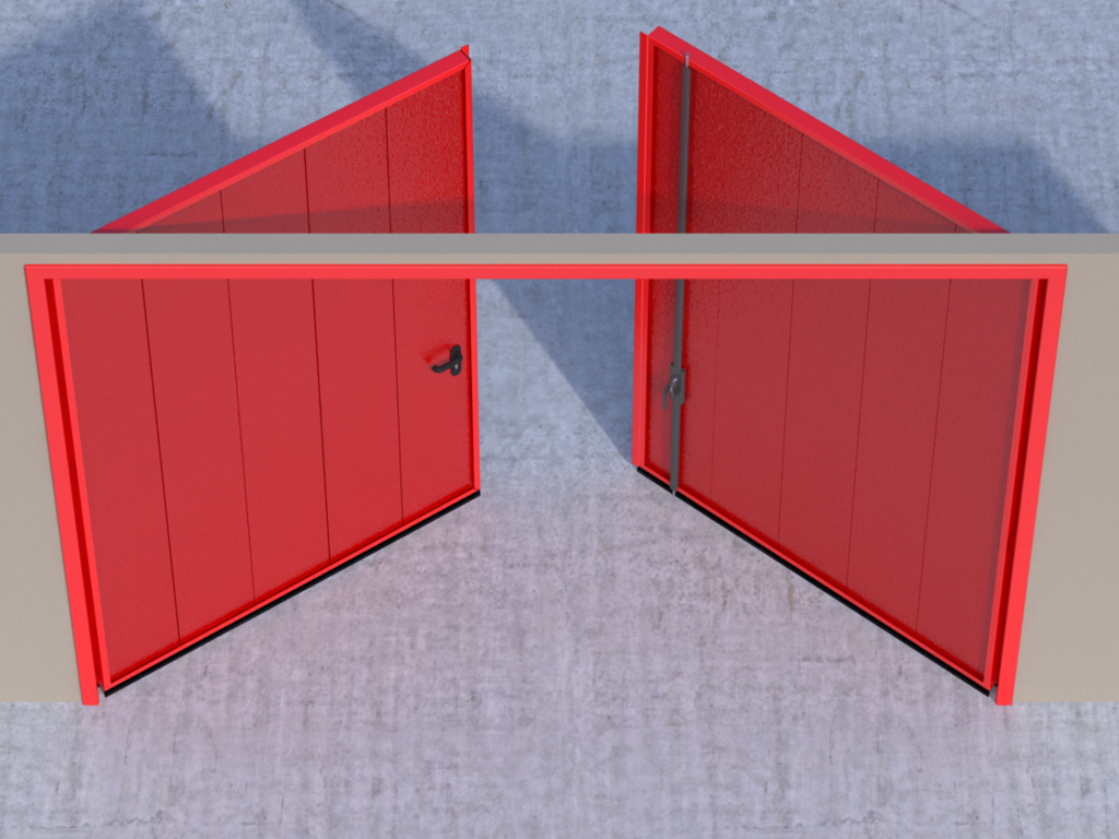 Открывание створок наружу помещения — левая створка активная, правая пассивная.